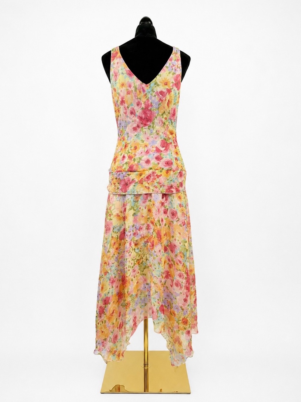Vintage Y2K Ronnie Nicole Watercolor Floral Handkerchief Midi Dress Size 8 - Picture 2 of 4
